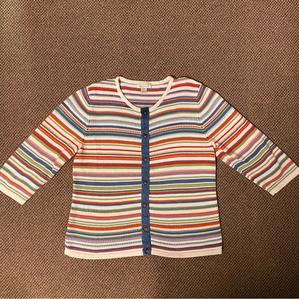 Christopher & Banks Striped Button Up Colorful Cardigan Sz M F27